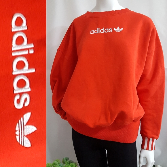 Adidas Originals❤Coeeze❤Red Fleece Sweatshirt Top| X3 Stripes Cuff - Picture 4 of 10